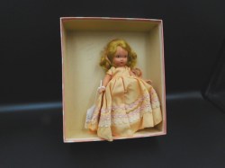 5.5 INCH  Bisque  BLONDE NANCY ANN STORYBOOK DOLL, PEACH DRESS, HAT, BOX